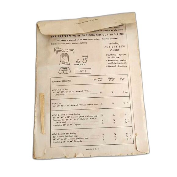 1940s Glove Pattern with Transfers, Size 7 to 7 1/2 McCall 1391, Factory Folded - Picture 2 of 2